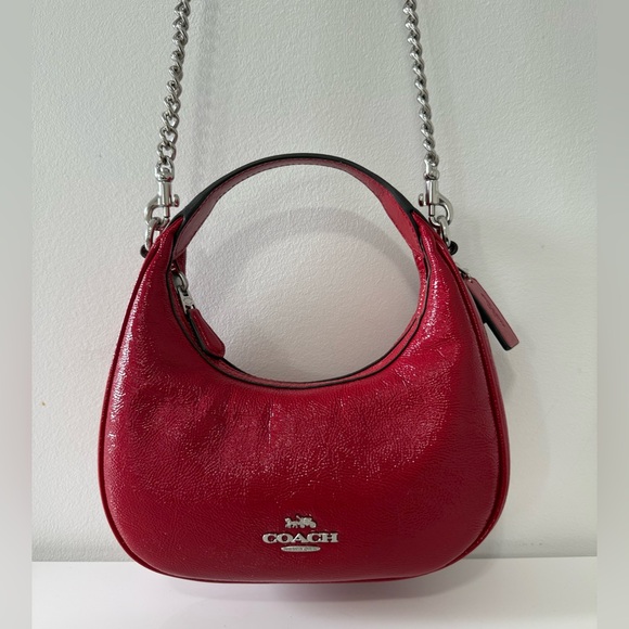 Coach Carmen Mini Red Leather Shoulder Bag Y2K Chain Strap Crossbody - Picture 2 of 5